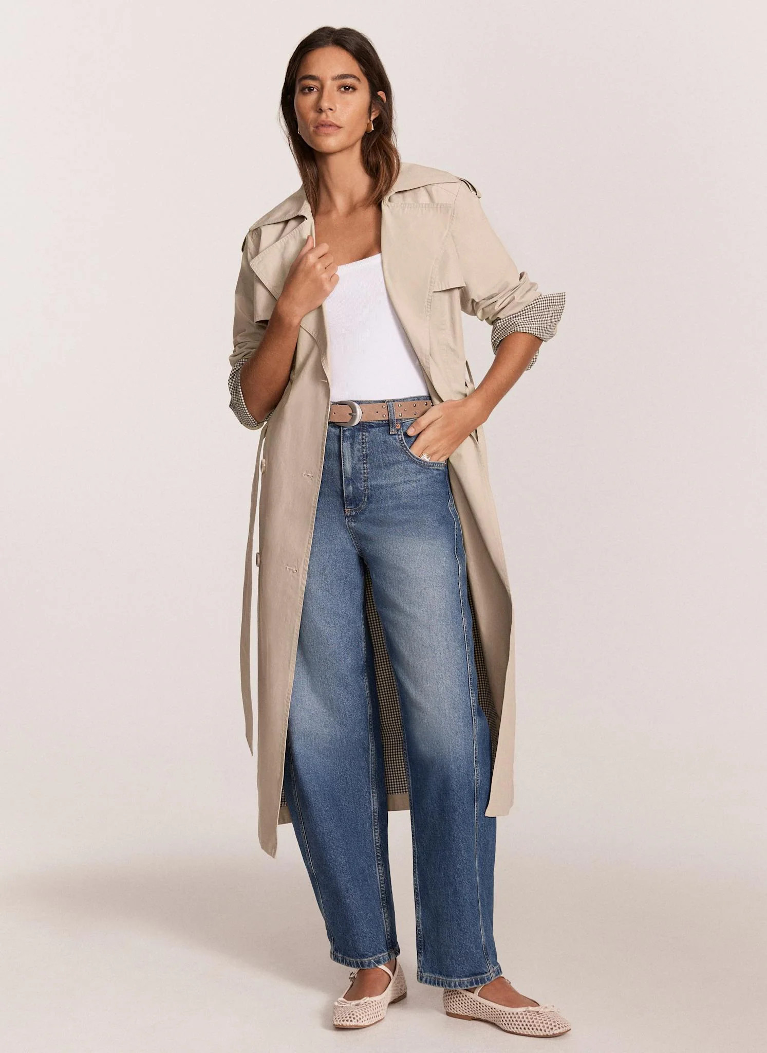 Neutral Double Breasted Trench Coat | Mint Velvet