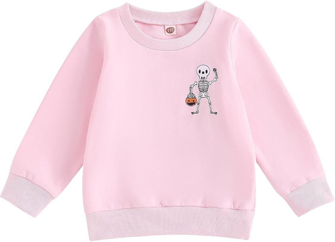CREAIRY Kids Toddler Baby Girl Halloween Outfit Pink Skeleton Ghost Crewneck Pullover Sweatshirt Fal | Amazon (US)