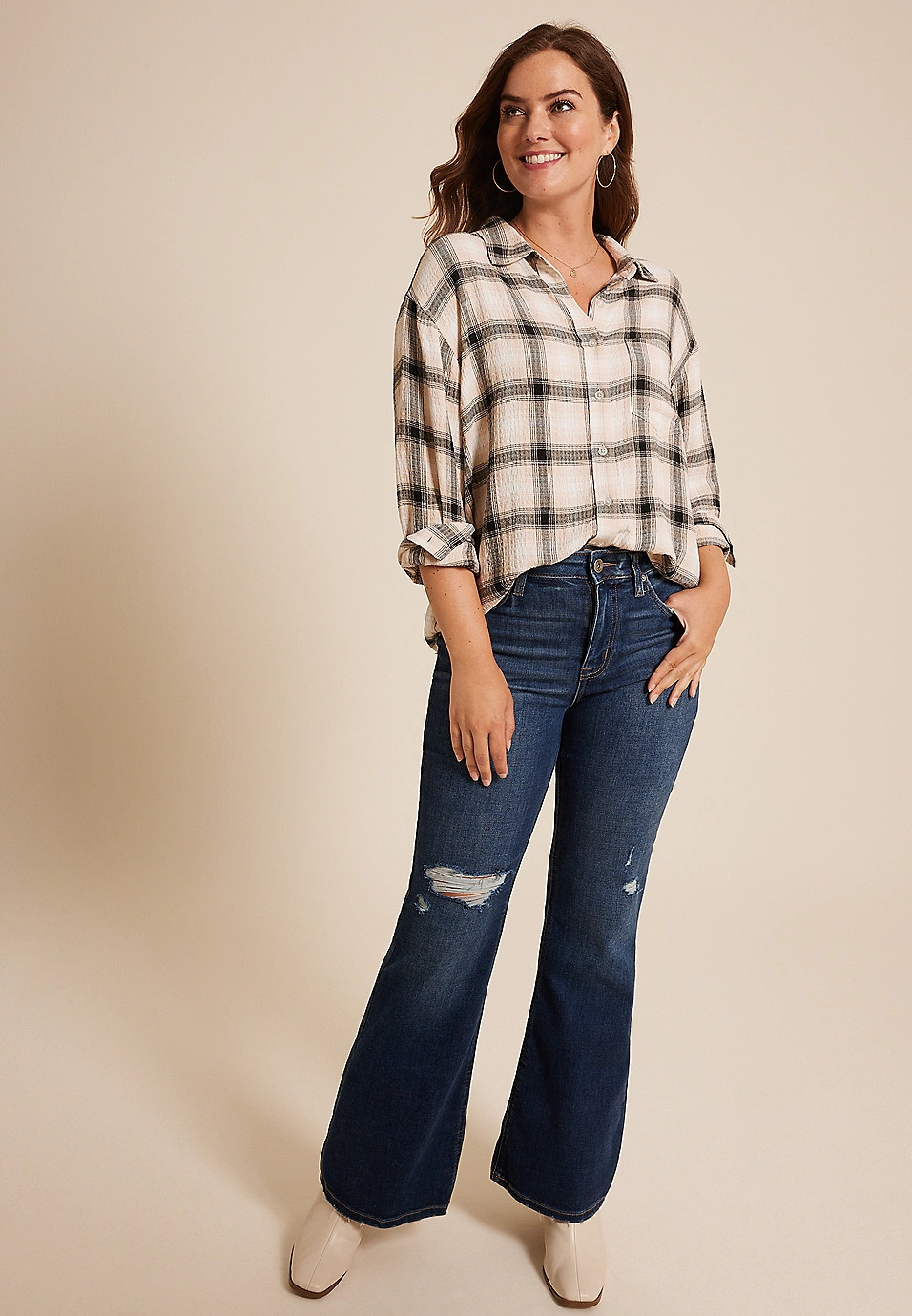 Pucker Plaid Button Up Shirt | Maurices