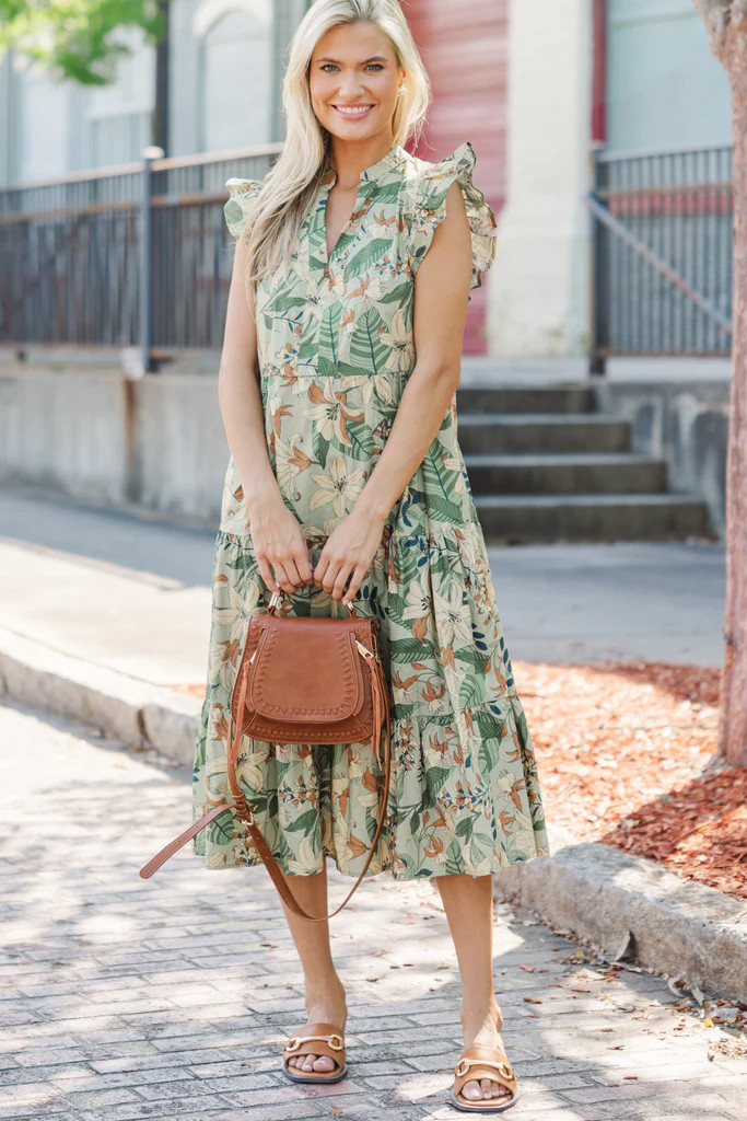 Created Beauty Olive Green Floral Midi Dress | The Mint Julep Boutique