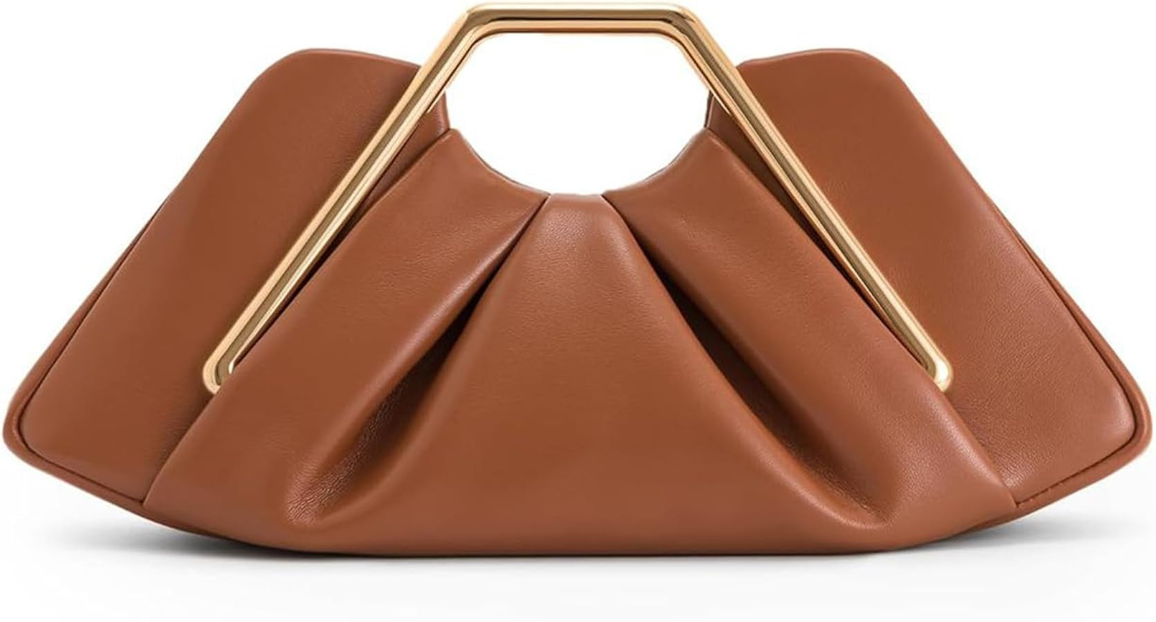 Designer Metal Frame Clutch for Women, Geometric PU Leather Handbag with Gold Metal Handle, Soft ... | Amazon (US)