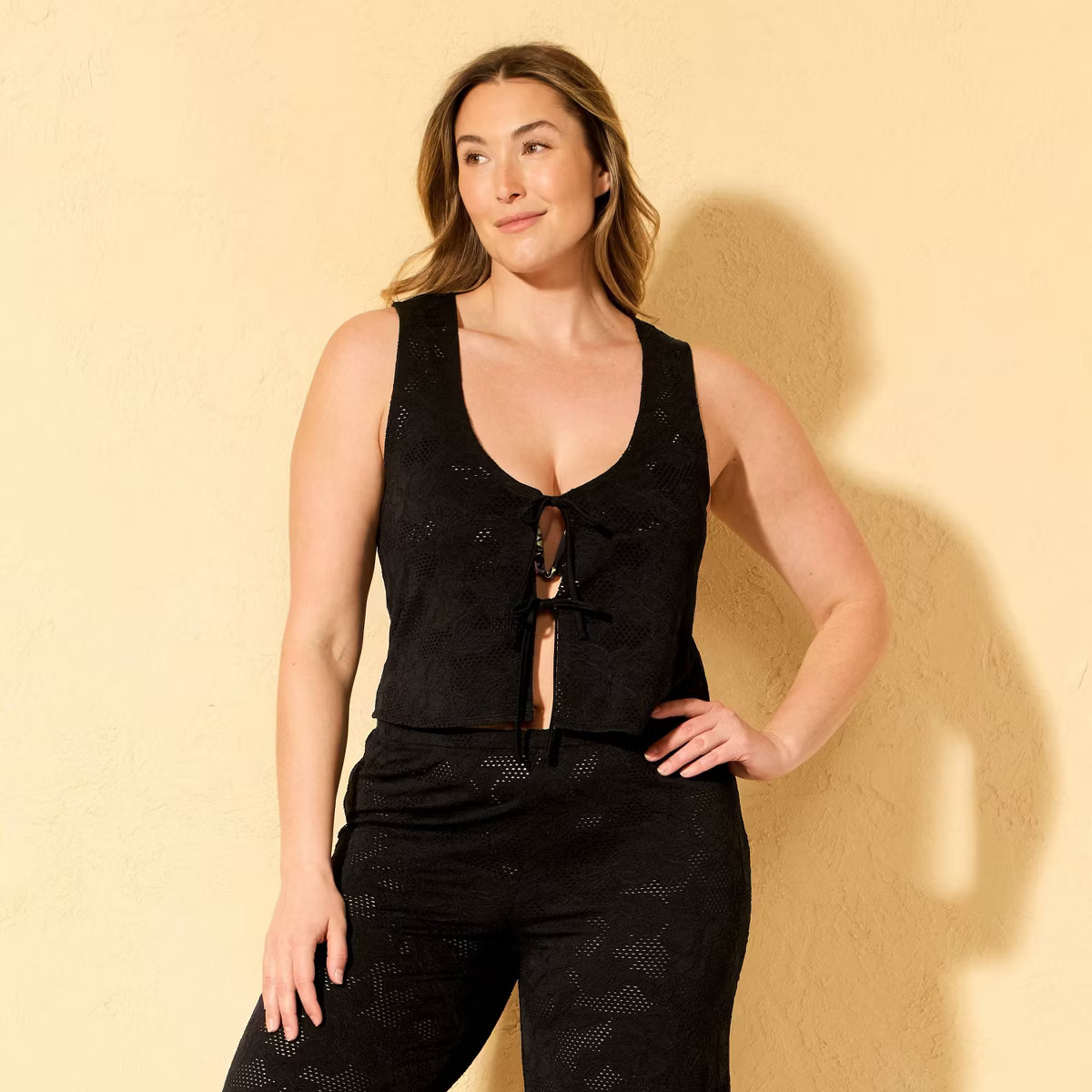 Women's Crochet Tie-Front Tank Swim Cover Up - Shade & Shore™ Black | Target