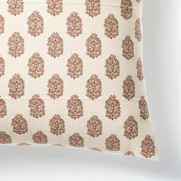 Floral Block Printed Square Throw Pillow Cream/Mahogany - Threshold™ designed with Studio McGee | Target
