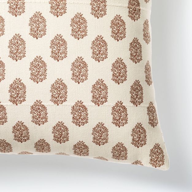 Floral Block Printed Square Throw Pillow Cream/Mahogany - Threshold&#8482; designed with Studio M... | Target