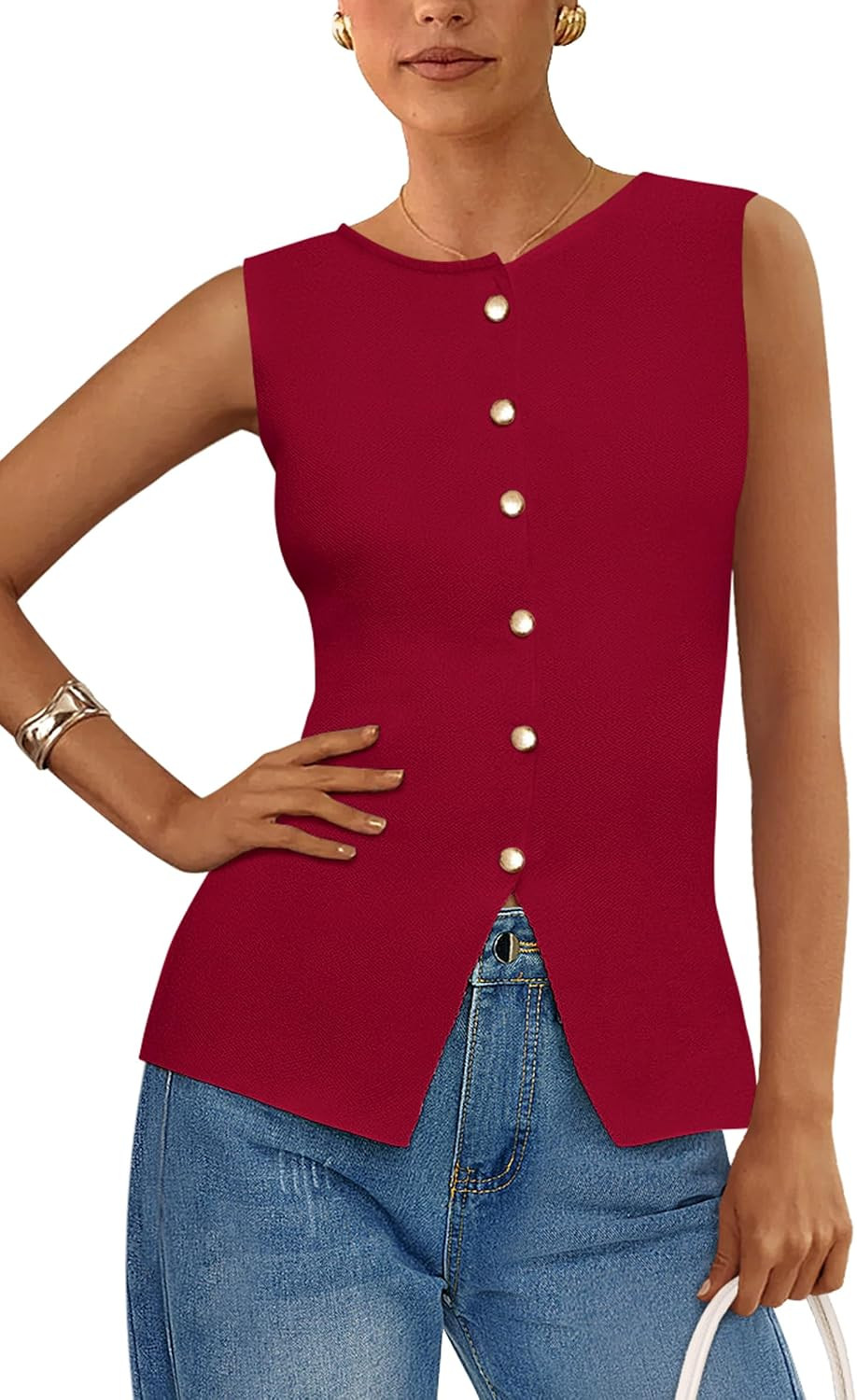 PRETTYGARDEN Women's Sweater Vest Button Down Summer Tank Tops 2026 Sleeveless Knit Vests Fashion Business Casual Outfits | Amazon (US)