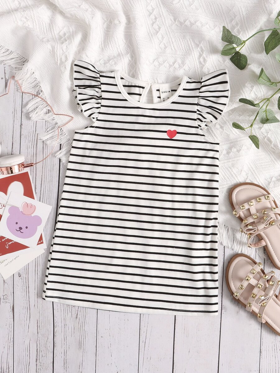 SHEIN Baby Striped & Heart Print Butterfly Sleeve Dress
   SKU: sa2202071021152133      
        ... | SHEIN