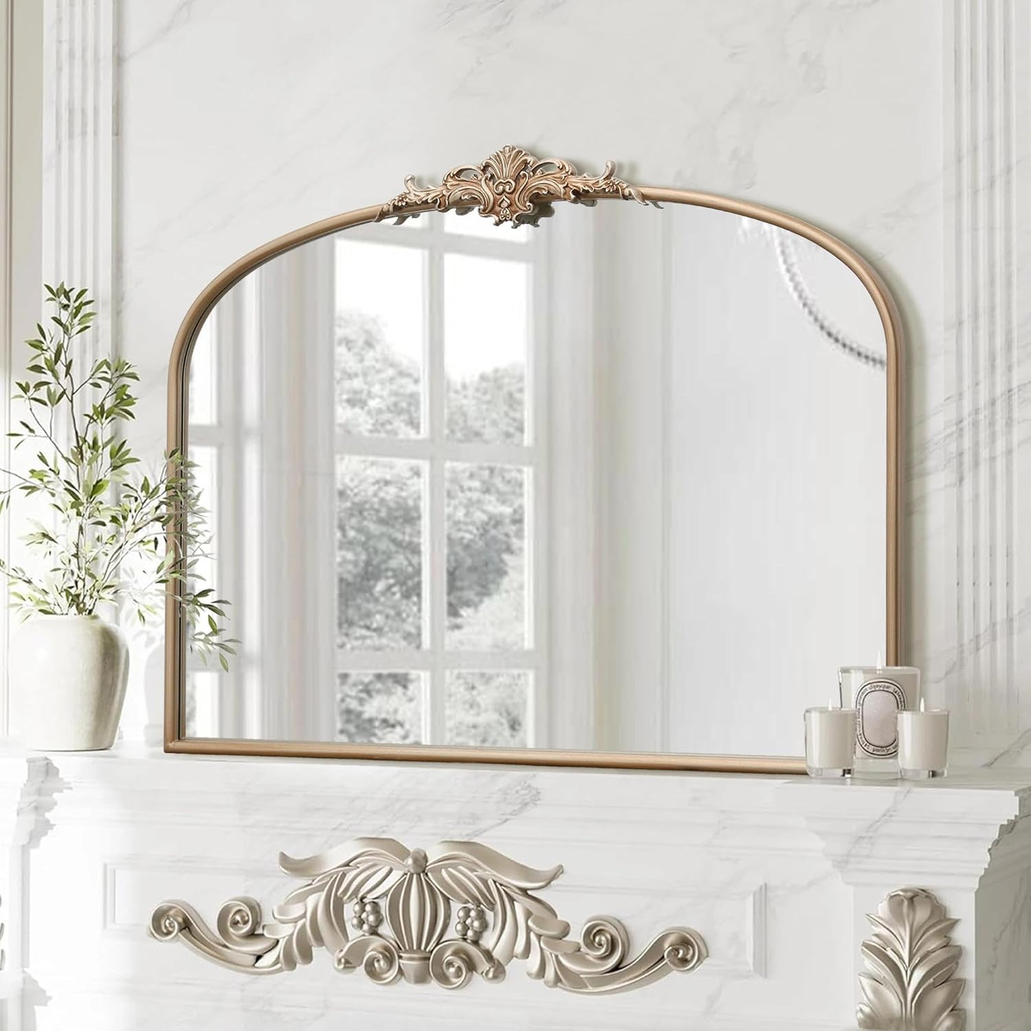 Besdomus Arched Vintage Gold Mirror: 40"x29" Large Champagne Gold Antique Wall Mounted Mirror - B... | Amazon (US)