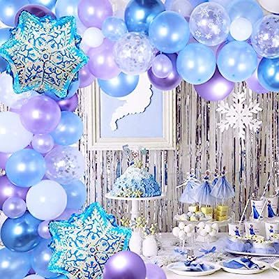 Snowflake Balloon Garland Arch kit 116 Pack Snow Balloons for Ice Princess 1st, 2nd and 3rd Birth... | Amazon (US)