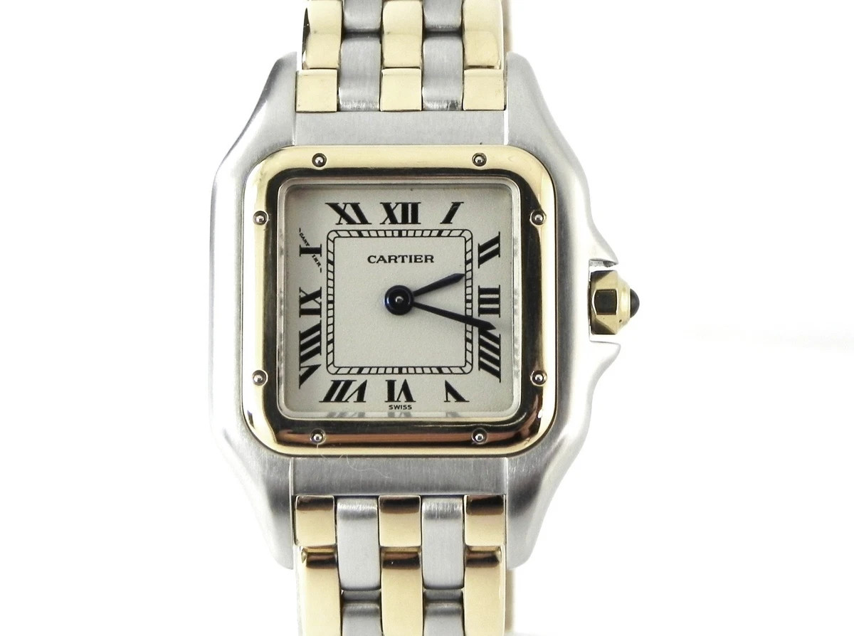 PRE-OWNED SMALL CARTIER PANTHERE S/S & 18K GOLD THREE ROW WATCH | eBay US