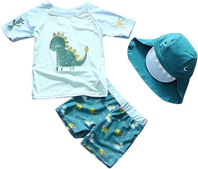 Baby Toddler Boys Two Pieces Swimsuit Set Swimwear Dinosaur Bathing Suit Rash Guards with Hat UPF... | Amazon (US)
