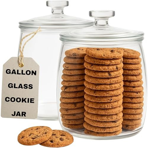 kitchentoolz 1 Gallon Glass Cookie Jar with Lid – Set of 2 Large Glass Jars with Lids for Cookies, Candy, Flour, Sugar, Pet Treats – Clear Glass Canisters for Food Storage - Pack of 2 | Amazon (US)
