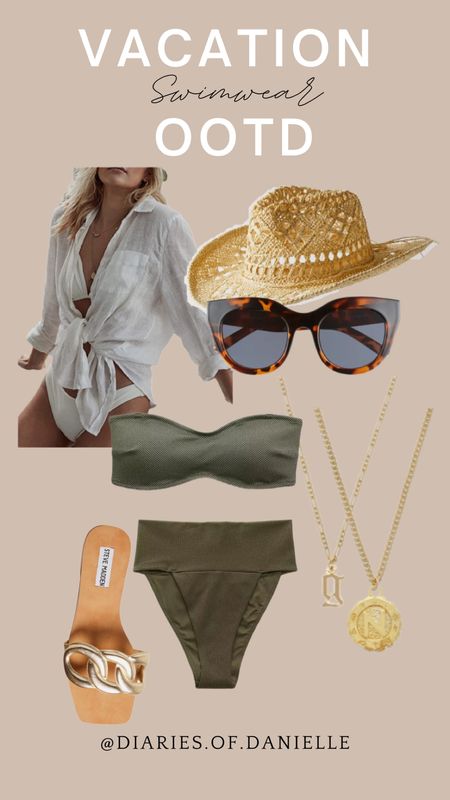 Vacation style: swimwear ootd 😎

Bikini, swim cover up, white button down shirt, straw cowboy hat, slide sandals, resort style, swimsuit 

#LTKsalealert #LTKSeasonal #LTKswim