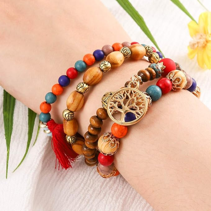 Bohend Boho Capas Grano Pulseras Tree of Life Pulsera Bohemia Turquesa Madera Cadena de manos Joy... | Amazon (ES)