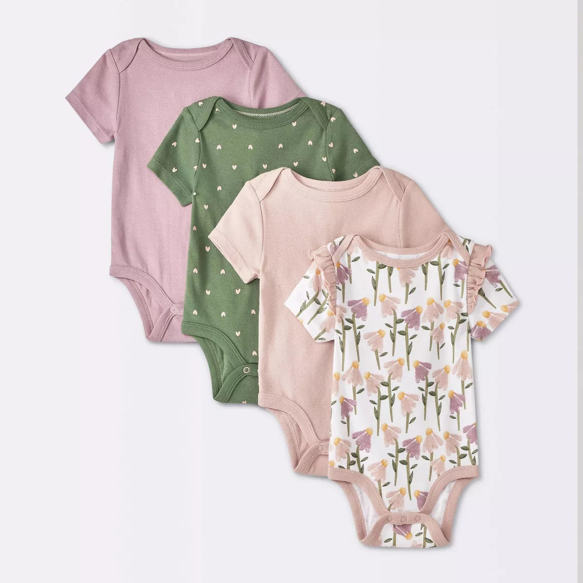 Baby 4pk Floral Short Sleeve Cotton Bodysuit - Cloud Island™ Pink | Target