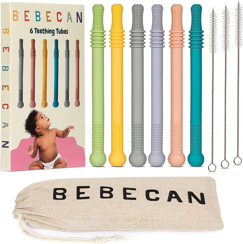 BEBECAN Teething Sticks for Babies 0-36 Months - Super Soft Silicone Teethers in 6 Vibrant Colors... | Amazon (US)