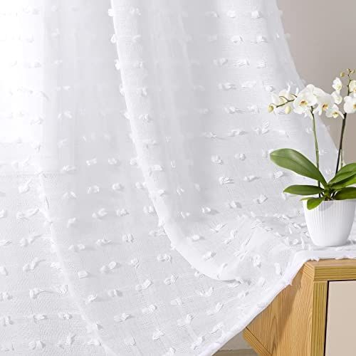 Guken White Sheer Curtains 84 Inches Long for Living Room Bedroom 2 Panels Boho Farmhouse White Text | Amazon (CA)