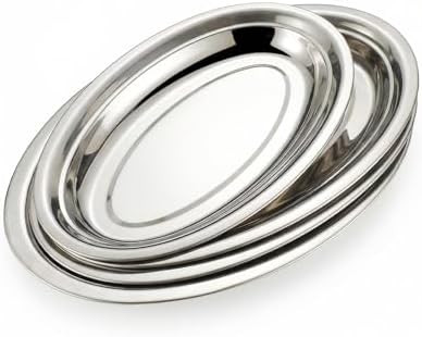 Stainless Steel Plates, 3 Pack Silver Platter Stainless Steel Oval Platter Metal Serving Tray Ova... | Amazon (US)
