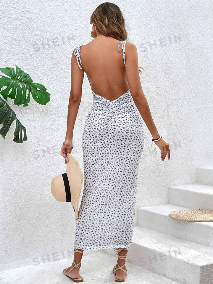 SHEIN VCAY Backless Pleated Cami Dress | SHEIN