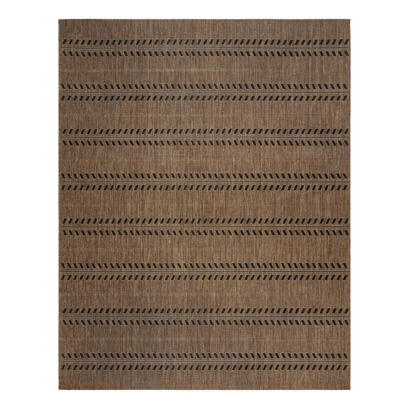 Paseo Moran Leaf Casual Coastal Striped Havana Brown Black Polypropylene Flatweave Indoor Outdoor... | Wayfair North America