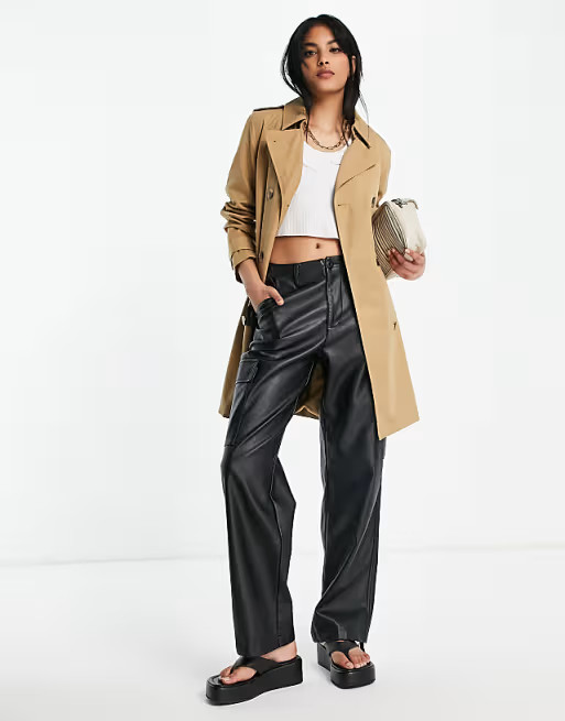 Vila trench coat with tie waist in camel | ASOS | ASOS (Global)