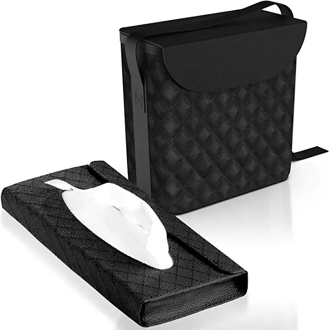 LUXXE - Refined Leather Car Trash Can - Car Garbage Can with Matching Tissue Box - Car Trash Cont... | Amazon (US)