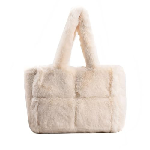 Extolove Fluffy Tote Bags Winter Furry Purse for Women Y2K Faux Fur Bag Fuzzy Shoulder Handbag (White) | Amazon (US)