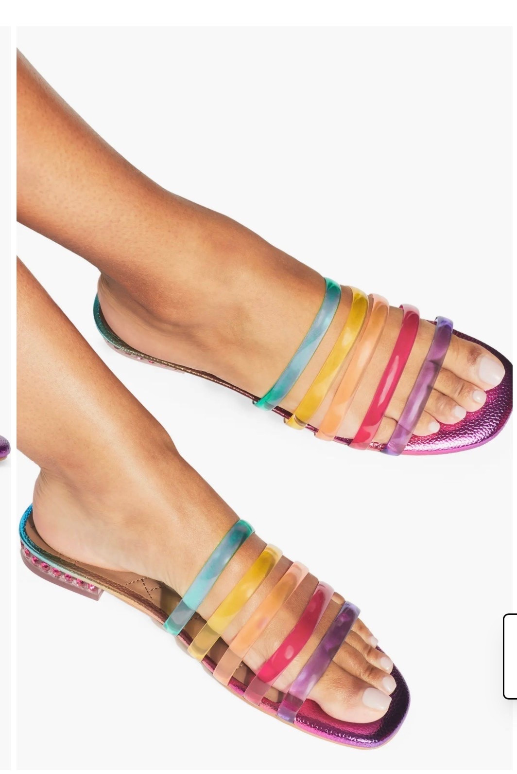 Maddison Slide Sandal
Kurt Geiger London

Translucent straps in rainbow hues enliven a square-toe slide sandal set on a jewel-encircled heel for a whisper of height.

#LTKSeasonal #LTKTravel #LTKWorkwear