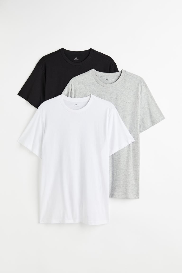 3-pack Regular Fit Crew-neck T-shirts - White/black/gray melange - Men | H&M US | H&M (US + CA)