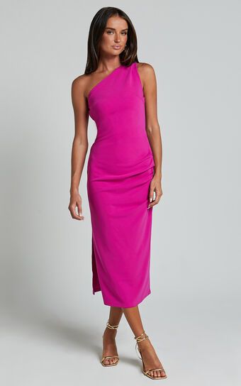 Monette Midi Dress - One Shoulder Straight Dress in Grape | Showpo (US, UK & Europe)