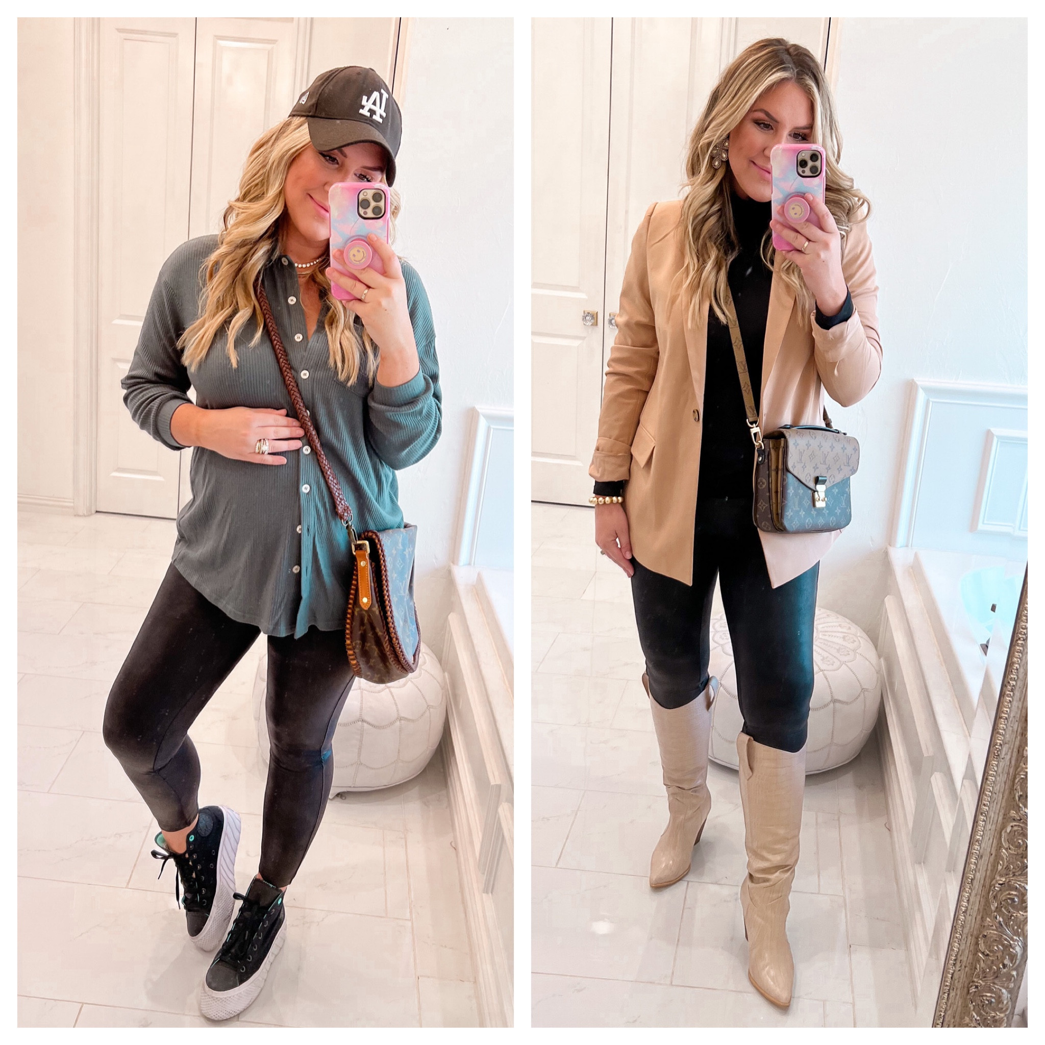 Wearing a medium in maternity Spanx 
Medium in blazer & button down!

#LTKunder100 #LTKstyletip #LTKbump