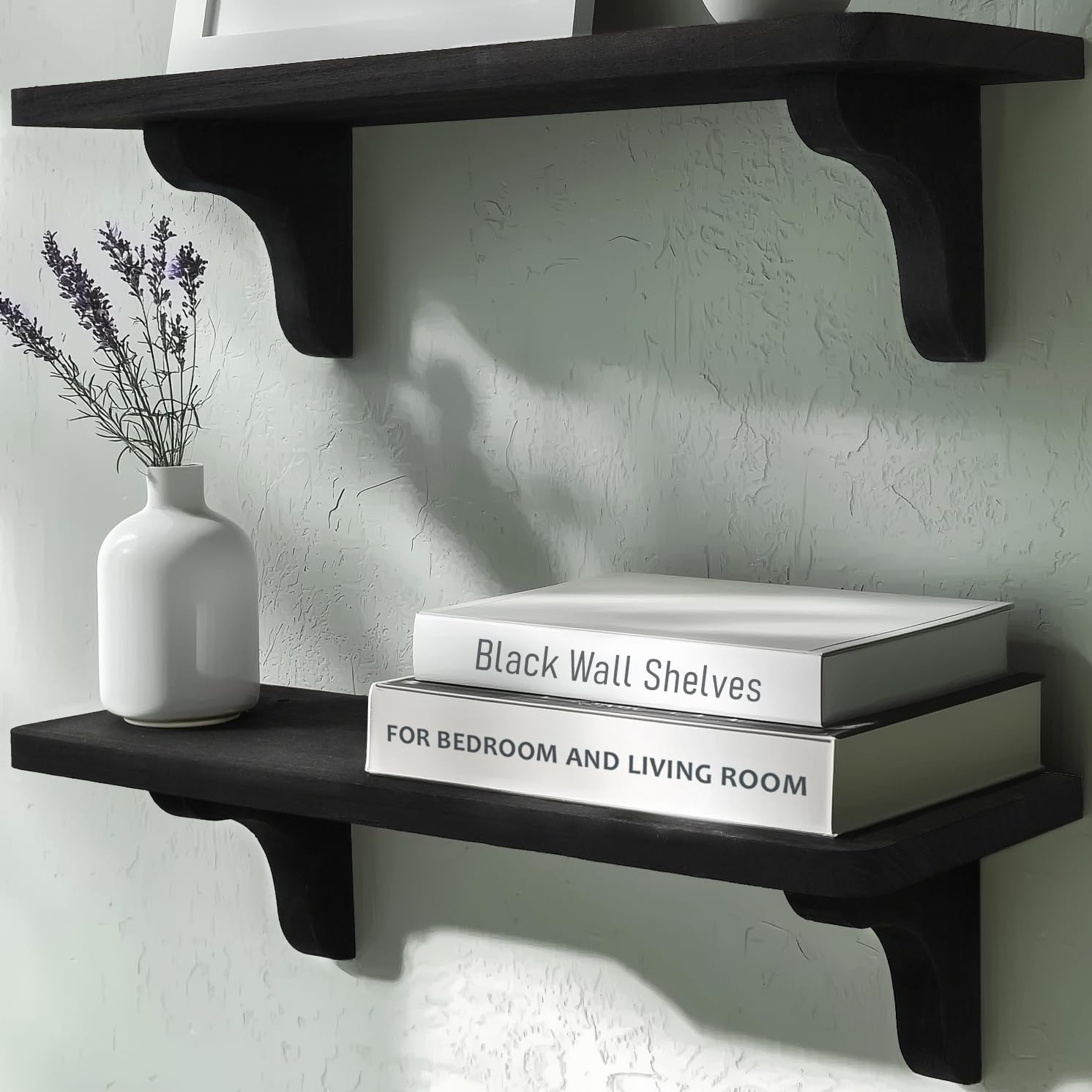 Real Wood Black Wall Shelves - 17 inch (2 Pack) - Easy to Install, Template and Video Included - ... | Amazon (US)