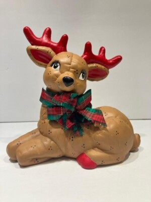 CHRISTMAS Vintage Kimple Mold Ceramic Reindeer Deer Quilted Hand Painted Red   | eBay | eBay US