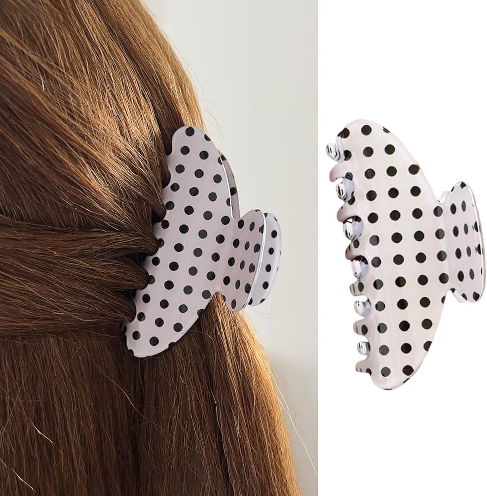 Polka Dot Hair Clips for Thick Hair, White Hair Claw Clips Acrylic Hair Accessories Vintage Polka... | Amazon (US)