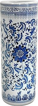 Oriental Furniture 24" Floral Blue & White Porcelain Umbrella Stand | Amazon (US)