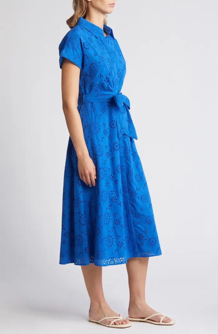 Caslon® Eyelet Embroidery Cotton Shirtdress | Nordstrom | Nordstrom