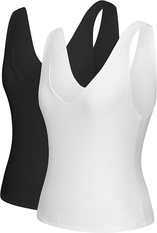 Womens Camisole Tank Tops Double Layer Camisole Soft Lingerie Cami Pack Girls Slimming Outfits Ca... | Amazon (US)
