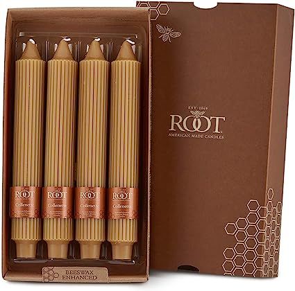Root Unscented 9-Inch Grecian Collenette Dinner Candles, Raw Beeswax Color, 4-Count Box | Amazon (US)