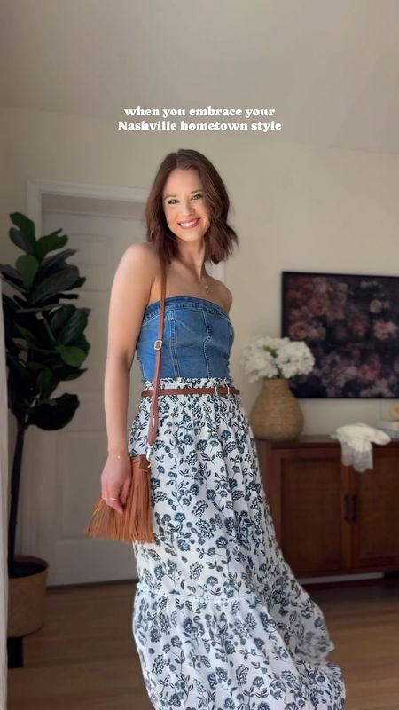 Denim top : wearing s
Brown belt 
Blue floral skirt: wearing s
Cowboy boots : fit tts 

Western outfit /: Nashville outfit // country concert outfit // country style // western style // midi skirt // brown purse // cma fest outfit 

#LTKStyleTip #LTKSeasonal #LTKFestival