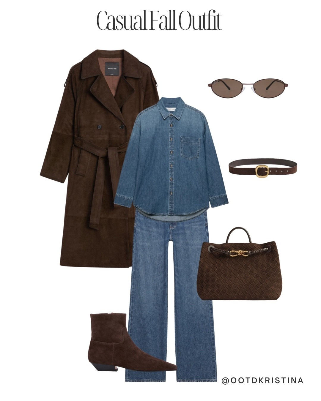 Casual fall outfit 
#falloutfit #suede #suedetrench #boots #bag #denim #denimdenim 

#LTKFindsUnder100 #LTKFallSale #LTKSeasonal