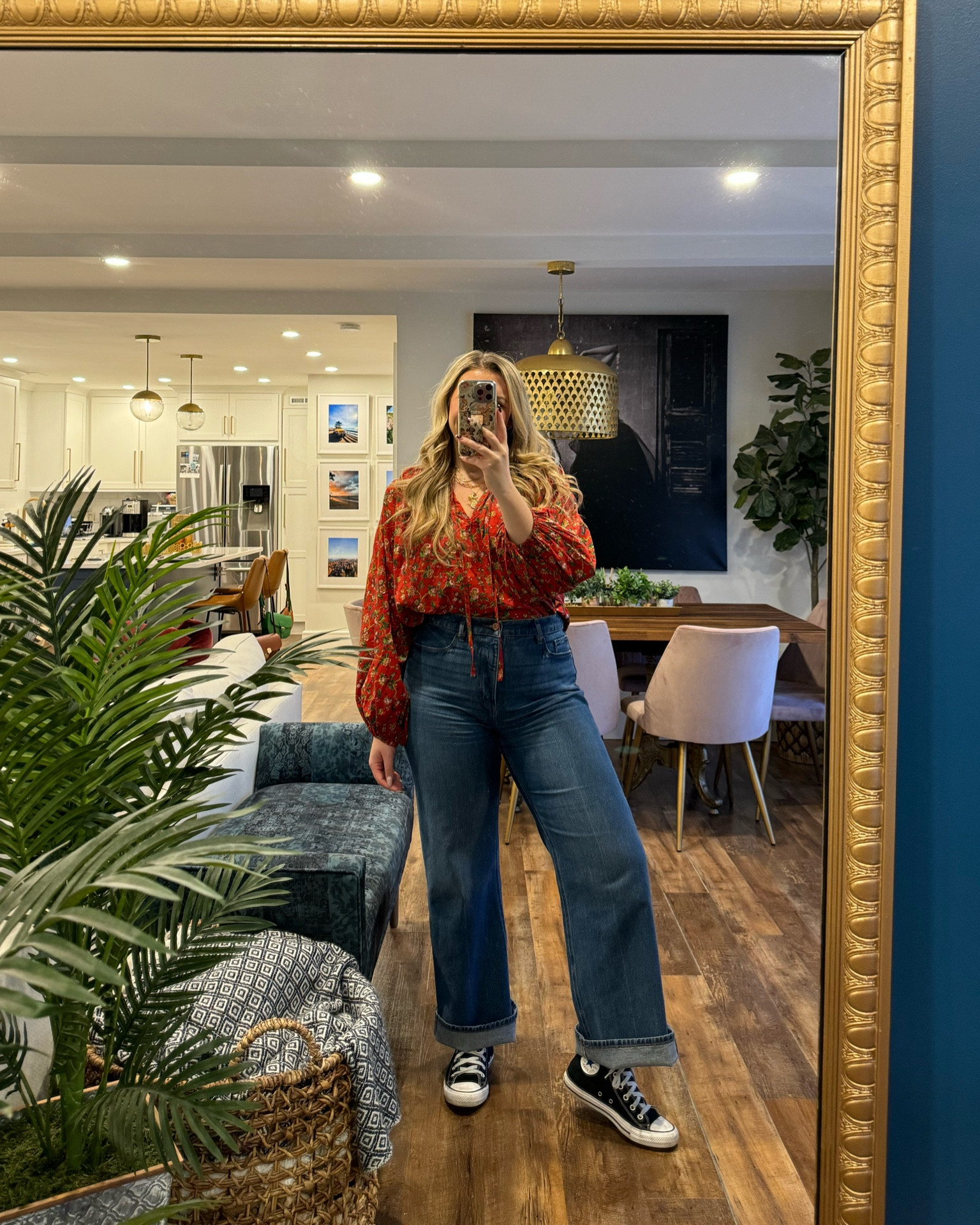 Rhode Rafael Pleasant Blouse in a large. High top converse outfit. 

#LTKMidsize #LTKSeasonal #LTKStyleTip