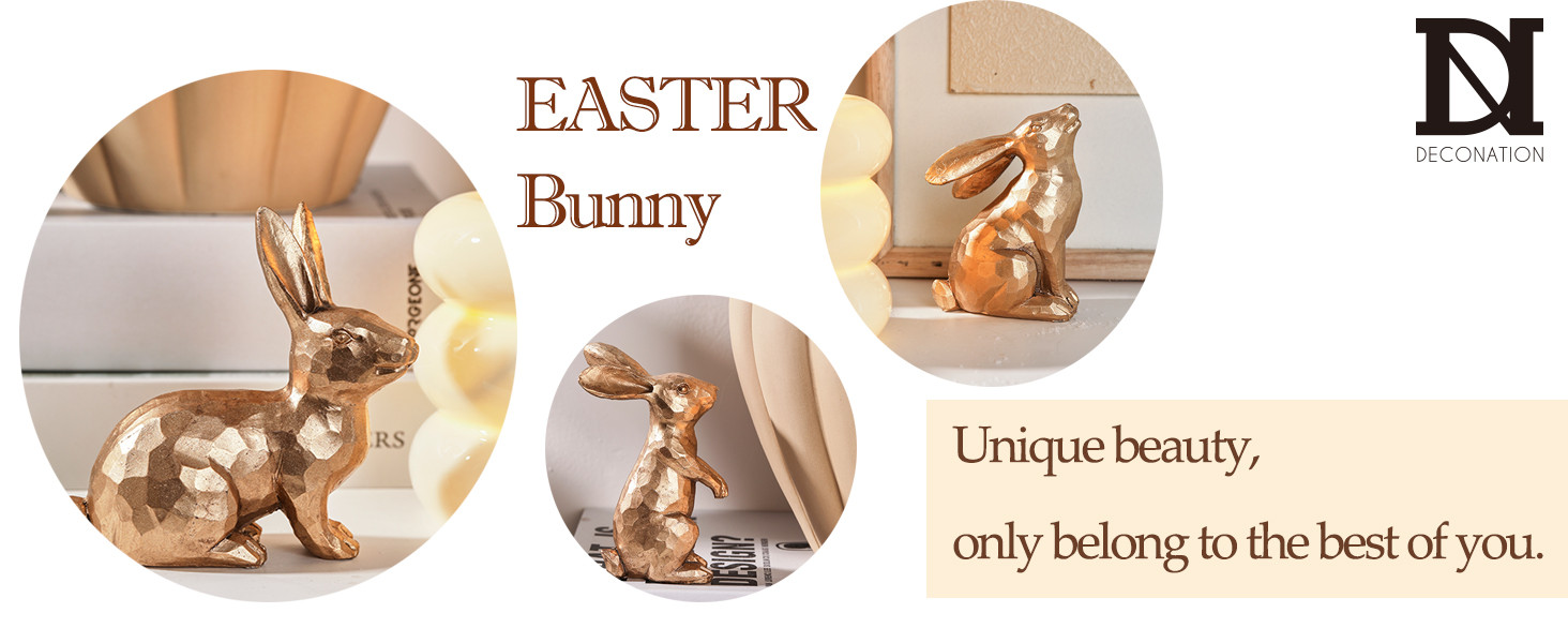 DN DECONATION Golden Polyresin Bunny Decor Rabbit Figurines, Easter Bunny Statue Set of 3 for Spr... | Amazon (US)
