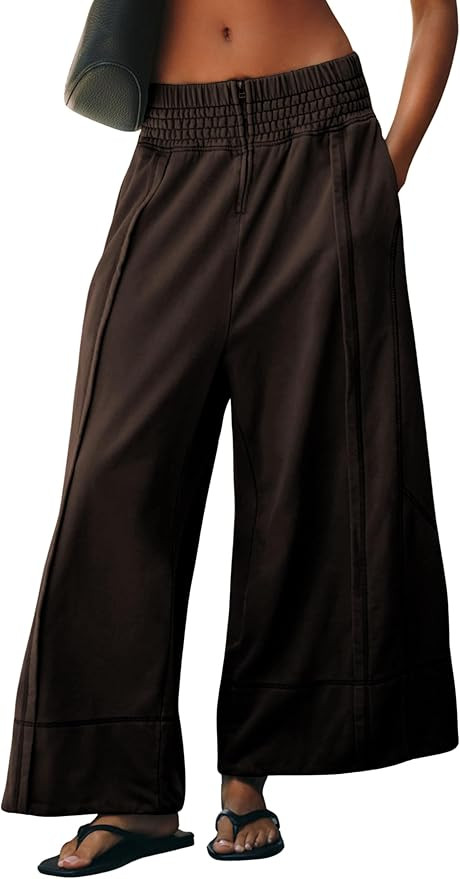 Tanming Womens Wide Leg Pants Casual Elastic High Waisted Palazzo Loose Cotton Trousers with Pock... | Amazon (US)