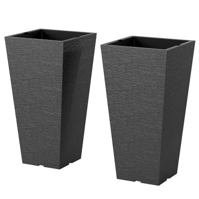 Outsunny 23" Tall Planters, Set of 2 Tapered Outdoor Planters, Black | Target