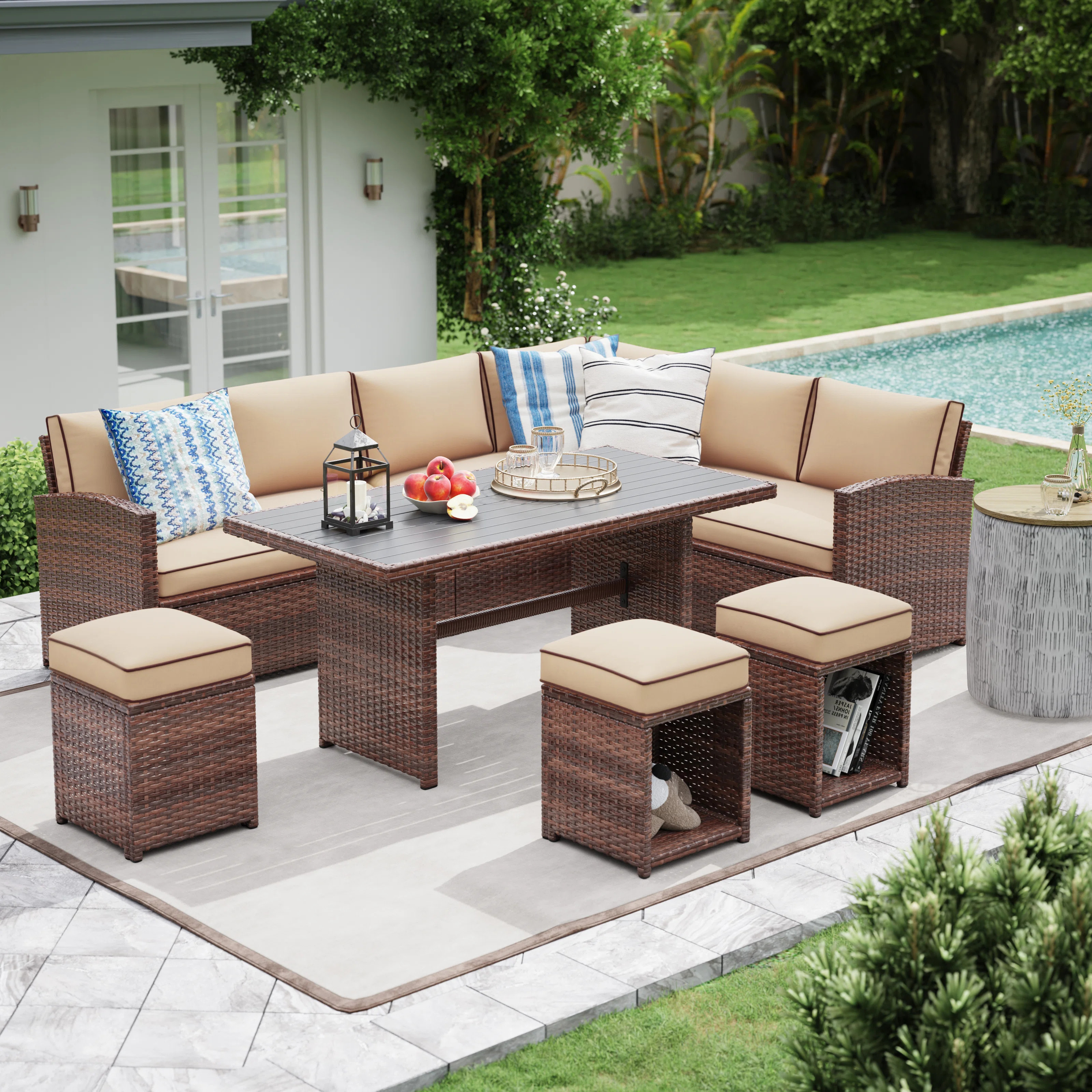 Atvars Wicker 9 - Person Outdoor Seating Group with Cushions | Wayfair North America