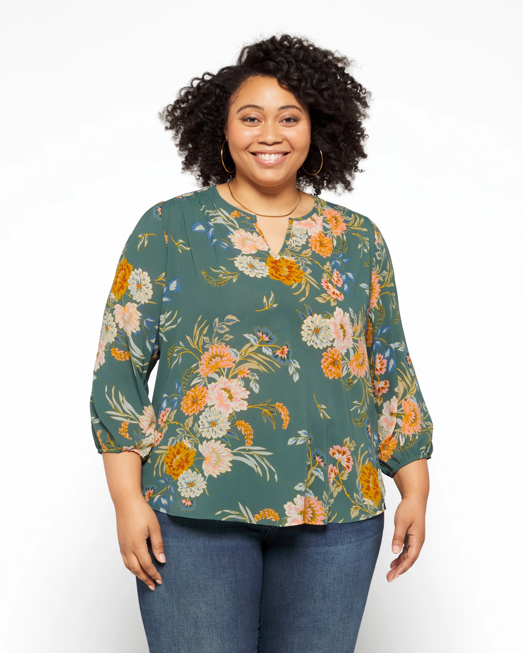 Kinny Split Neck Smocked Shoulder Blouse | Stitch Fix