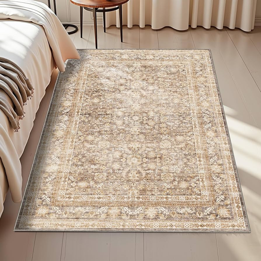 OPPODREAM Vintage Beige Area Rugs 3x5, 3 x 5 Retro Washable Rug Non Slip, Low-Pile Faux Wool Carp... | Amazon (US)