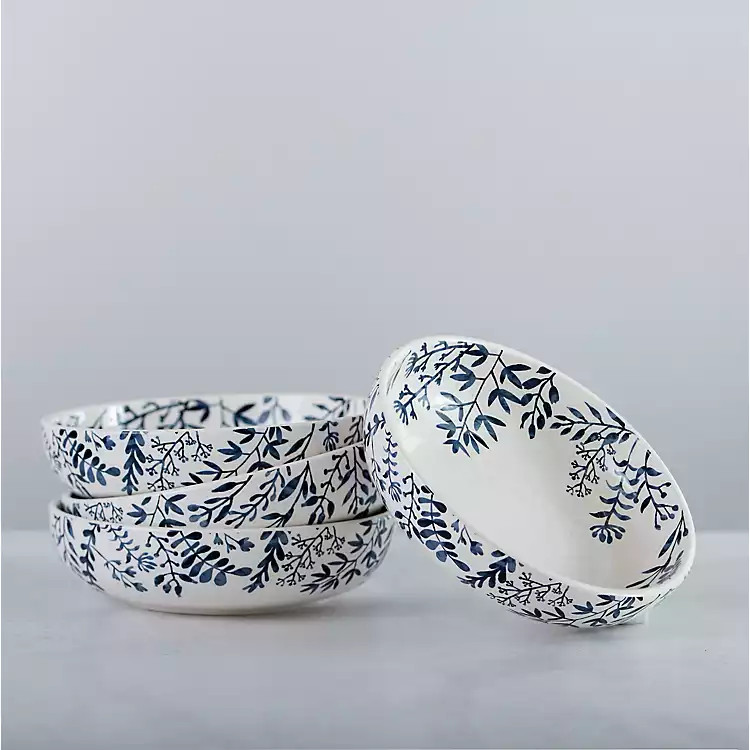 White and Blue Vines Dinner Bowls, Set of 4 | Kirkland's Home