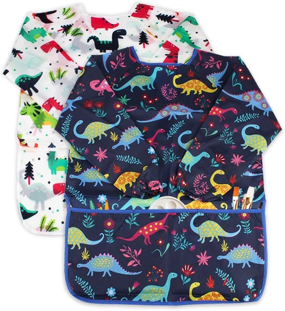 BAHABY Kids Art Smocks 2 Pack Dinosaur Painting Apron for Children Waterproof Artist Smock with L... | Amazon (US)