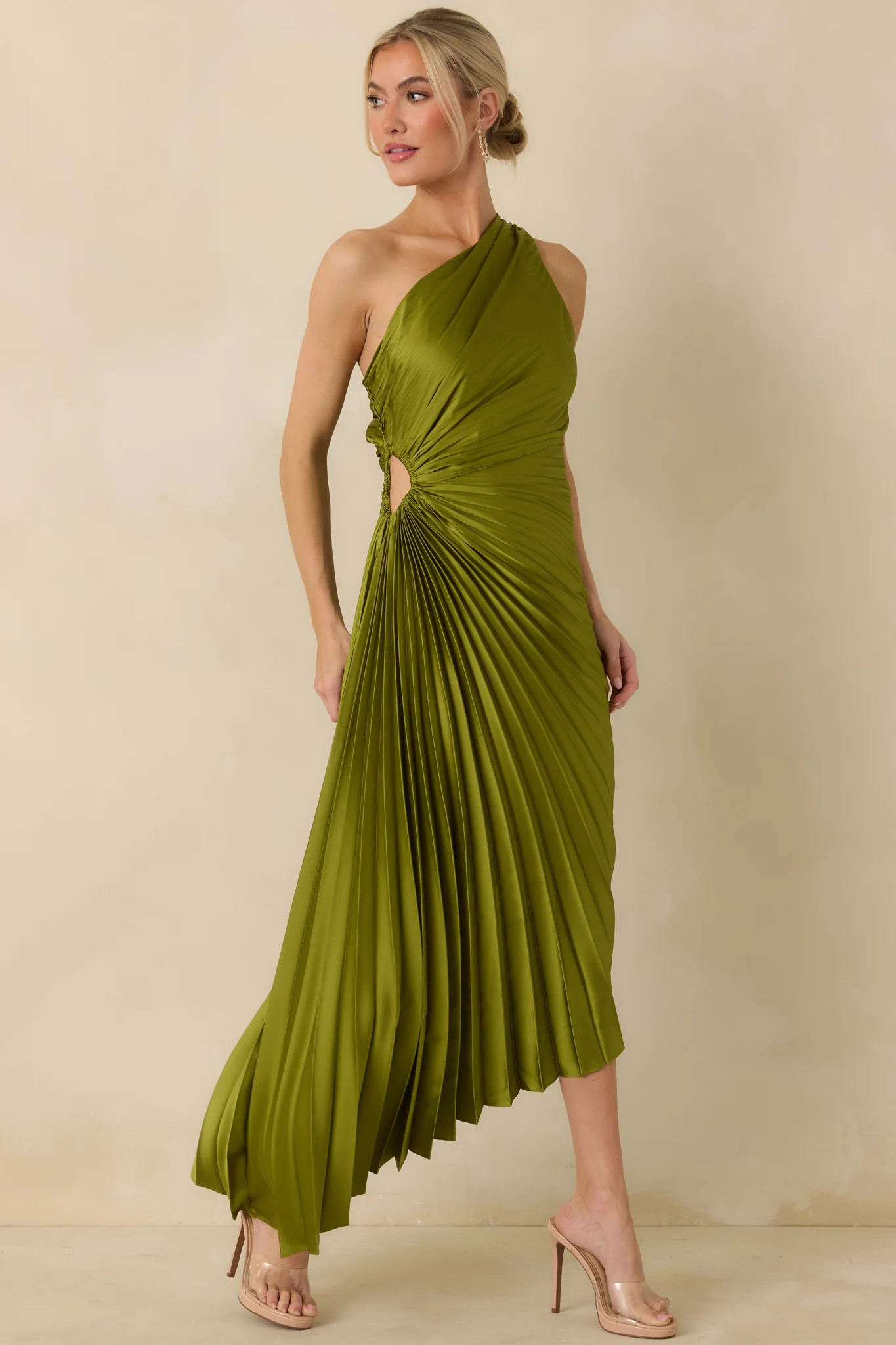 Poetic Charm Olive Green Asymmetric One Shoulder Maxi Dress | Red Dress