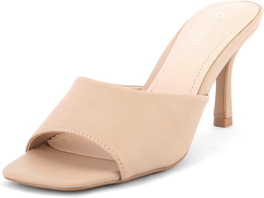 Greatonu Women's Square Toe heels Open Toe Slip-on Sandals Heeled Mules | Amazon (US)